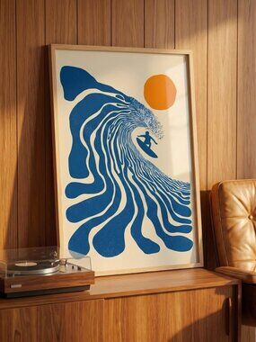 Retro Surfer Art Print | Abstract Wave Wall Art